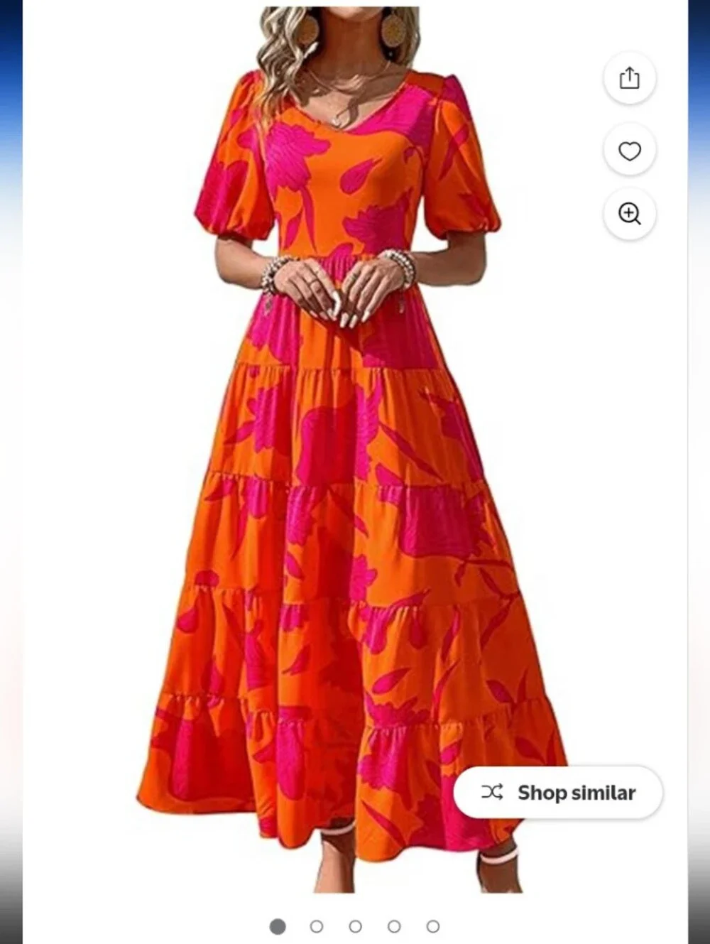New.Bright Orange & Pink Floral Maxi Dress - Women.Pit To Pit 17". - Picture 2 of 4